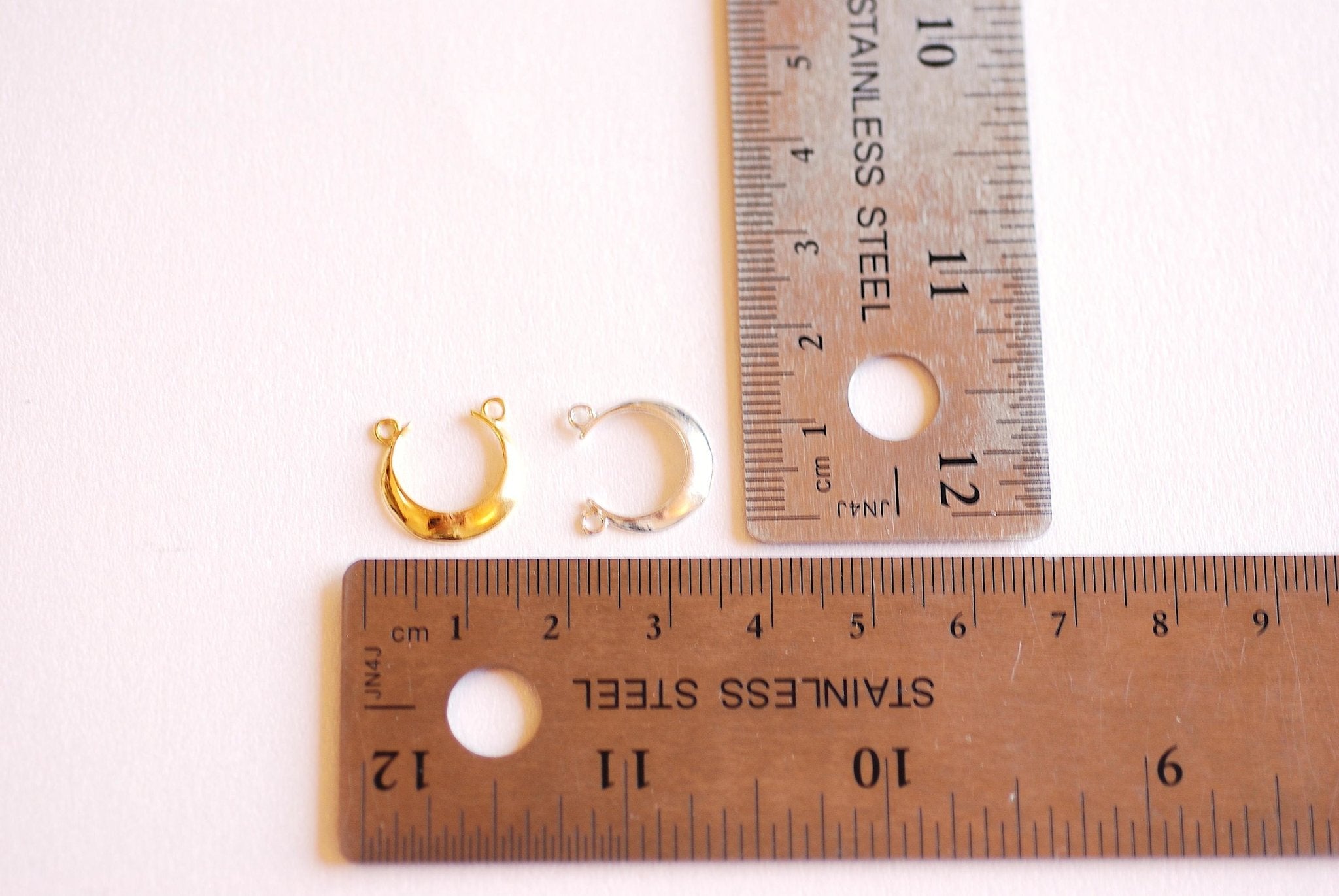 Matte Gold Crescent Moon Connector- 22k Gold plated Sterling Silver, Moon Charm, Half Moon, Link Spacer, horizontal 2 holes, U Shaped, 357 - HarperCrown