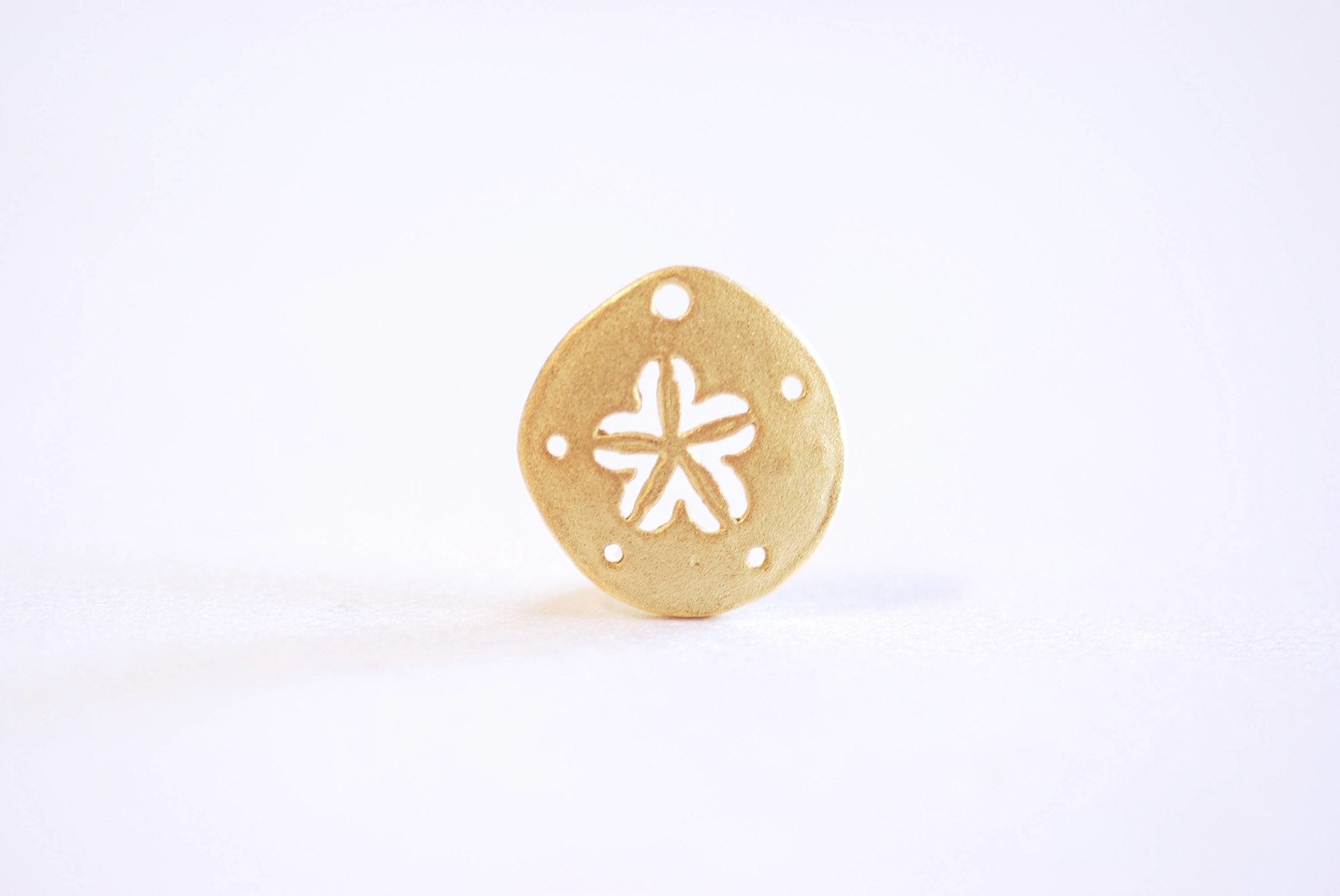 Matte Gold Sand Dollar Charm- 22k Gold plated Sand Dollar Pendant, Sand Dollar Connector, nautical round pendant, starfish ocean sea, 339 - HarperCrown