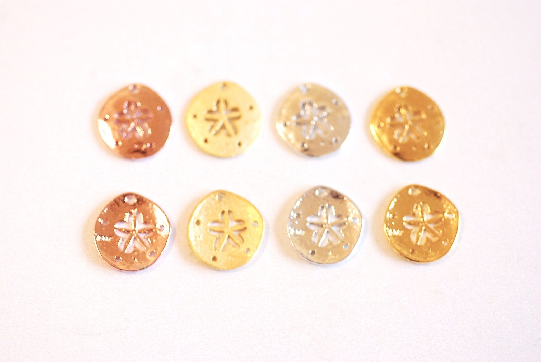 Matte Gold Sand Dollar Charm- 22k Gold plated Sand Dollar Pendant, Sand Dollar Connector, nautical round pendant, starfish ocean sea, 339 - HarperCrown
