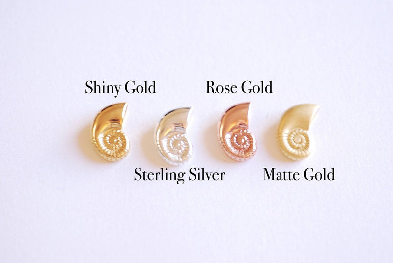 Matte Gold Sea Snail Swirl Shell Charm Pendant- Vermeil 22k Gold Plated, Ocean Beach Conch Seashell Charm, Hermit Crab Shell, Nautilus, 358 - HarperCrown