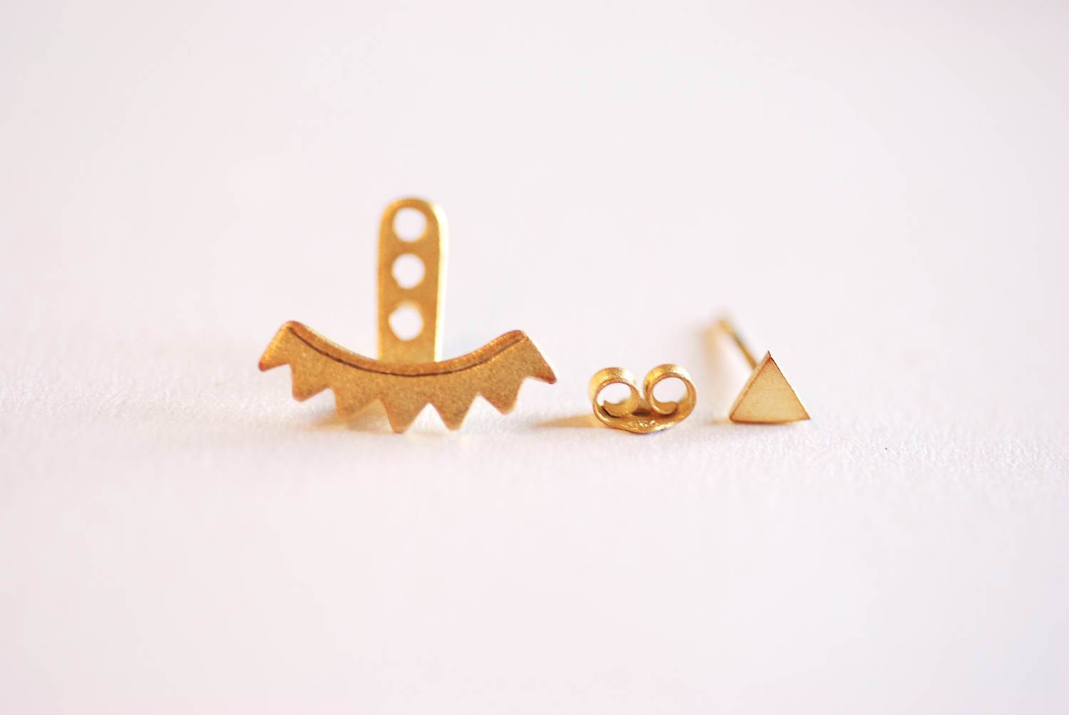 Matte Gold Triangle Ear Jacket, Spike Ear Jacket, Geometric Earrings, Ear Jacket, Earring Cuff, Triangle Studs, Minimal Earrings, Sunshine - HarperCrown