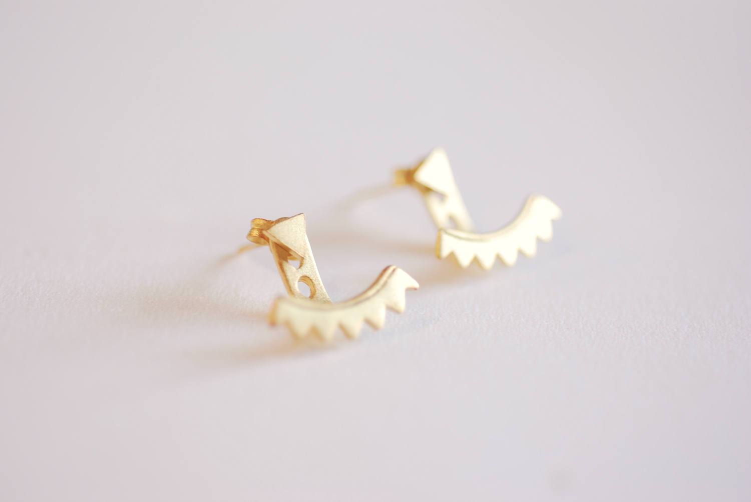 Matte Gold Triangle Ear Jacket, Spike Ear Jacket, Geometric Earrings, Ear Jacket, Earring Cuff, Triangle Studs, Minimal Earrings, Sunshine - HarperCrown