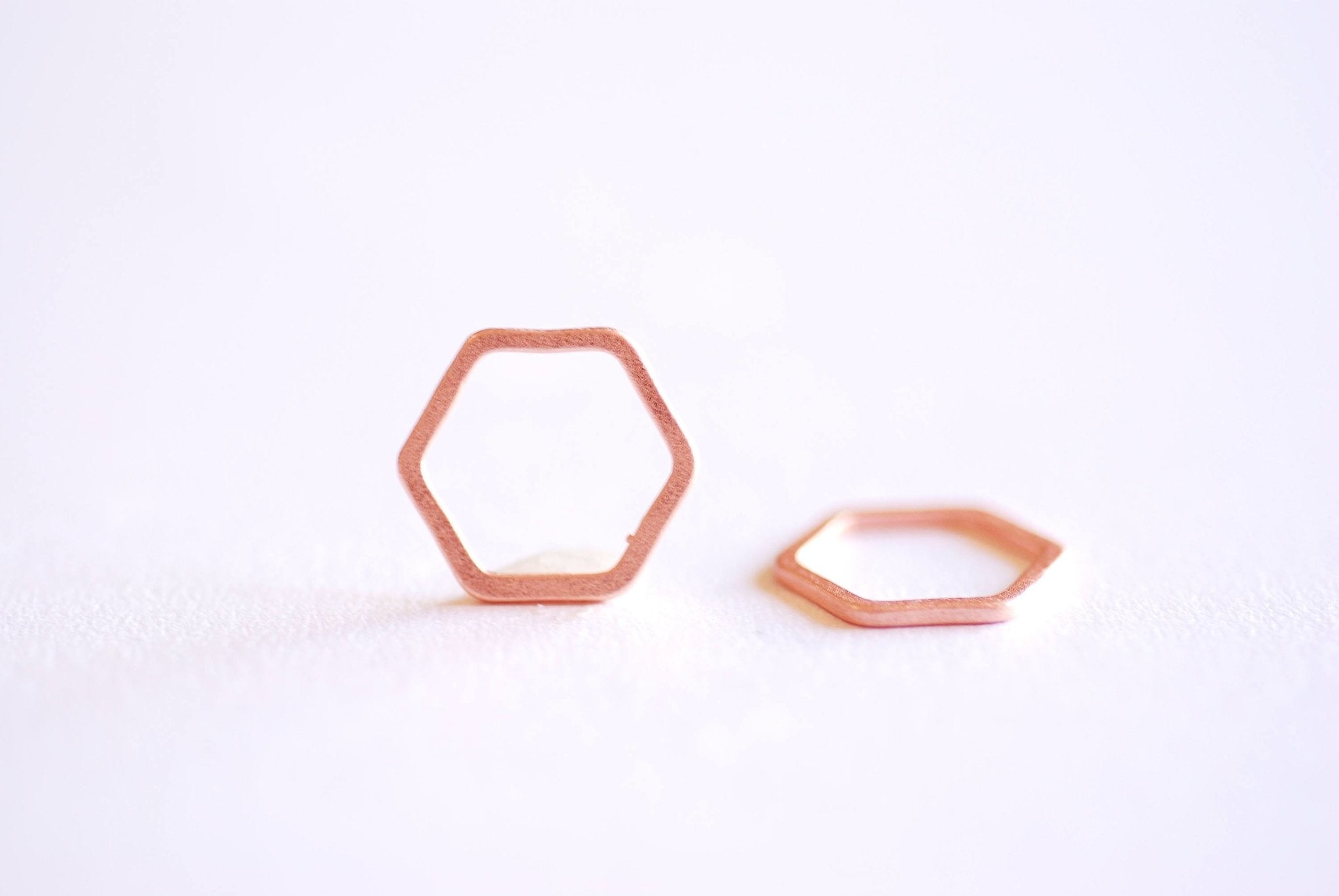 Matte Pink Rose Gold Hexagon Connector Charm- 22k Gold plated Sterling Silver, jump ring, hexagon frame spacer link, honeycomb,Geometric,362 - HarperCrown