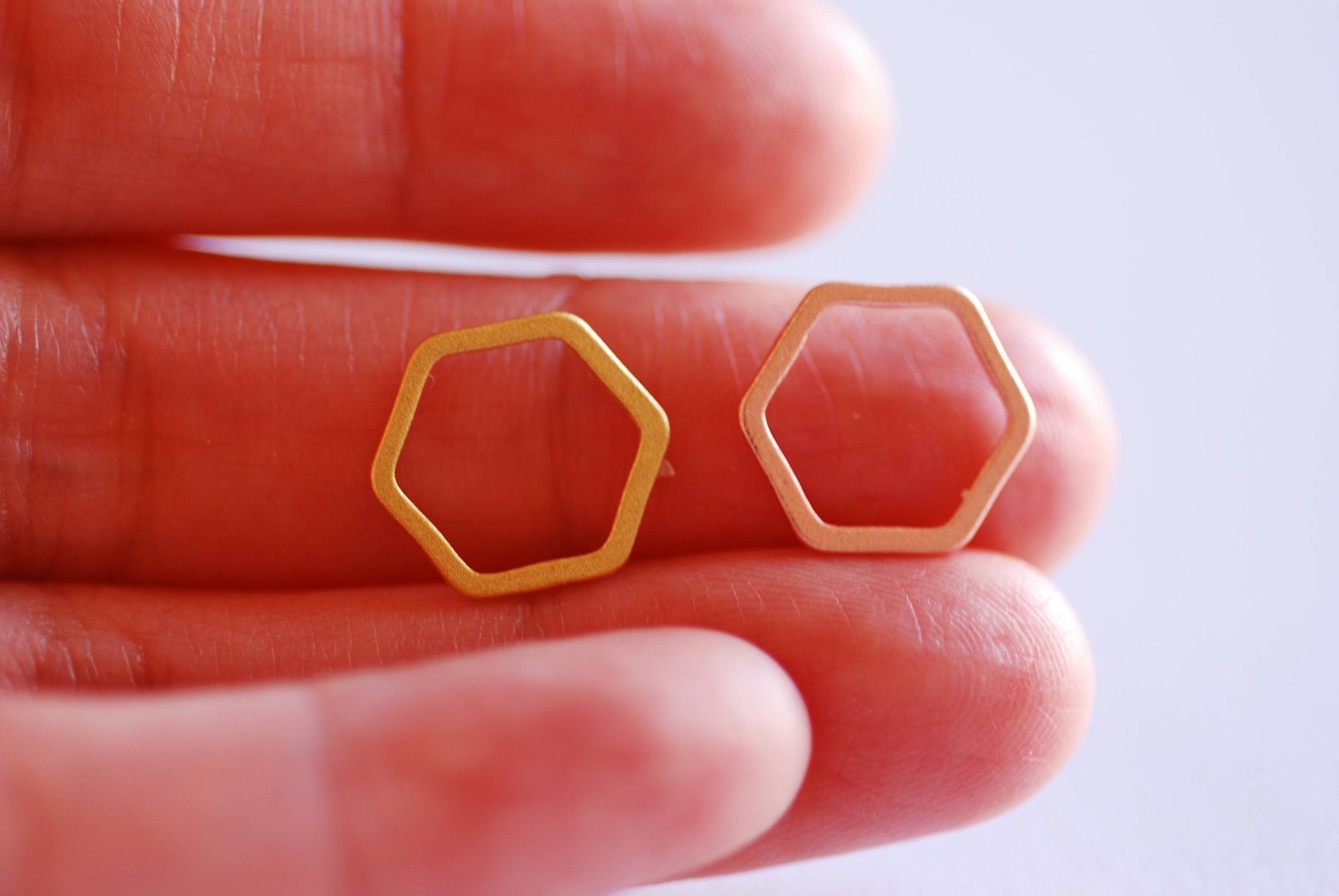 Matte Pink Rose Gold Hexagon Connector Charm- 22k Gold plated Sterling Silver, jump ring, hexagon frame spacer link, honeycomb,Geometric,362 - HarperCrown
