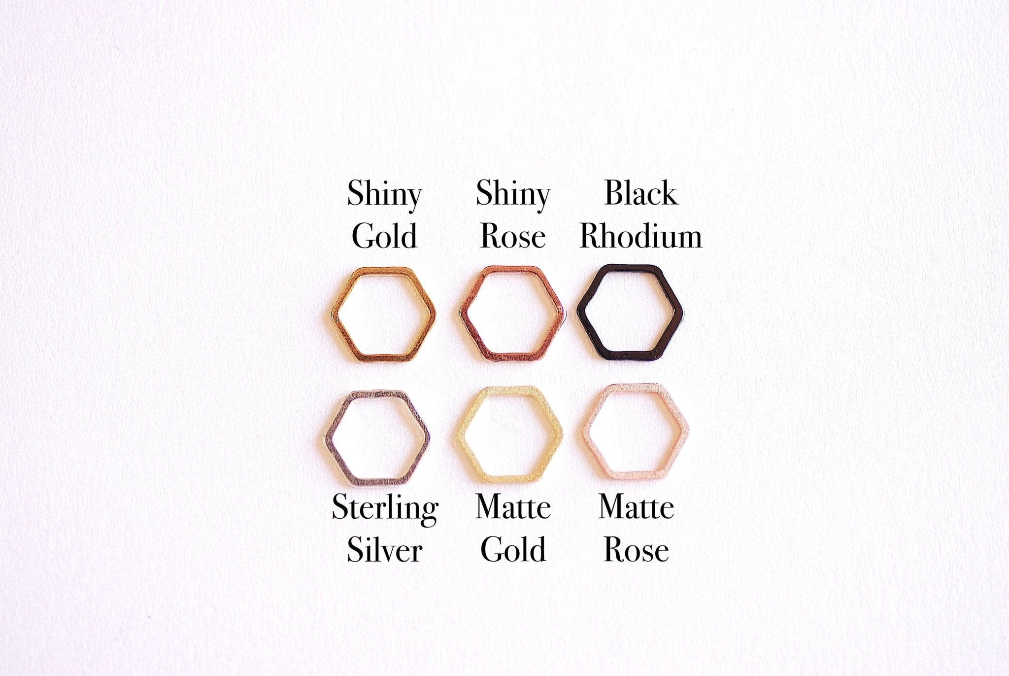 Matte Pink Rose Gold Hexagon Connector Charm- 22k Gold plated Sterling Silver, jump ring, hexagon frame spacer link, honeycomb,Geometric,362 - HarperCrown
