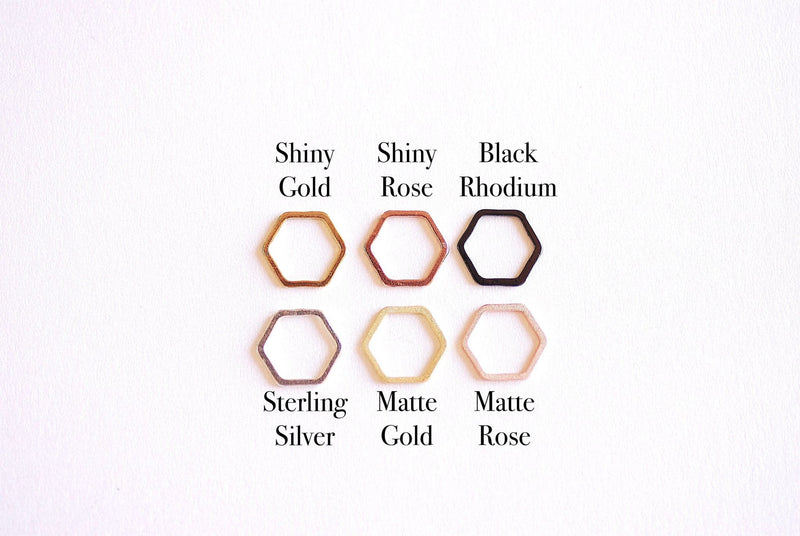 Matte Pink Rose Gold Hexagon Connector Charm- 22k Gold plated Sterling Silver, jump ring, hexagon frame spacer link, honeycomb,Geometric,362 - HarperCrown