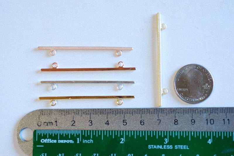 Matte Pink Rose Gold Long Bar Connector Charm- 22k Gold Plated Sterling Silver, Vermeil Rose Gold Square Bar Connector, Skinny Thin Bar, 315 - HarperCrown
