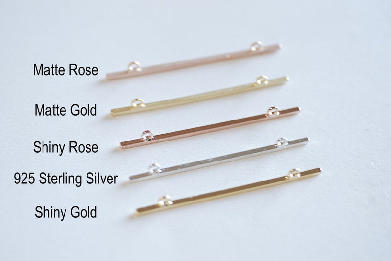 Matte Pink Rose Gold Long Bar Connector Charm- 22k Gold Plated Sterling Silver, Vermeil Rose Gold Square Bar Connector, Skinny Thin Bar, 315 - HarperCrown