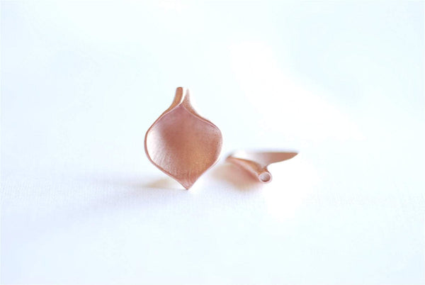 Matte Pink Rose Gold Vermeil Calla Lily Petal Charm- 18k gold plated Sterling Silver bead cap, Calla lily bead cone, nature pendant, 187 - HarperCrown