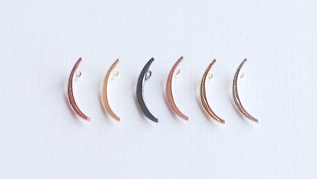 Matte Pink Rose Gold Vermeil Crescent Moon Charm- 18k rose gold Sterling Silver thin skinny Moon Charm pendant, tusk, Half moon charm, 285 - HarperCrown