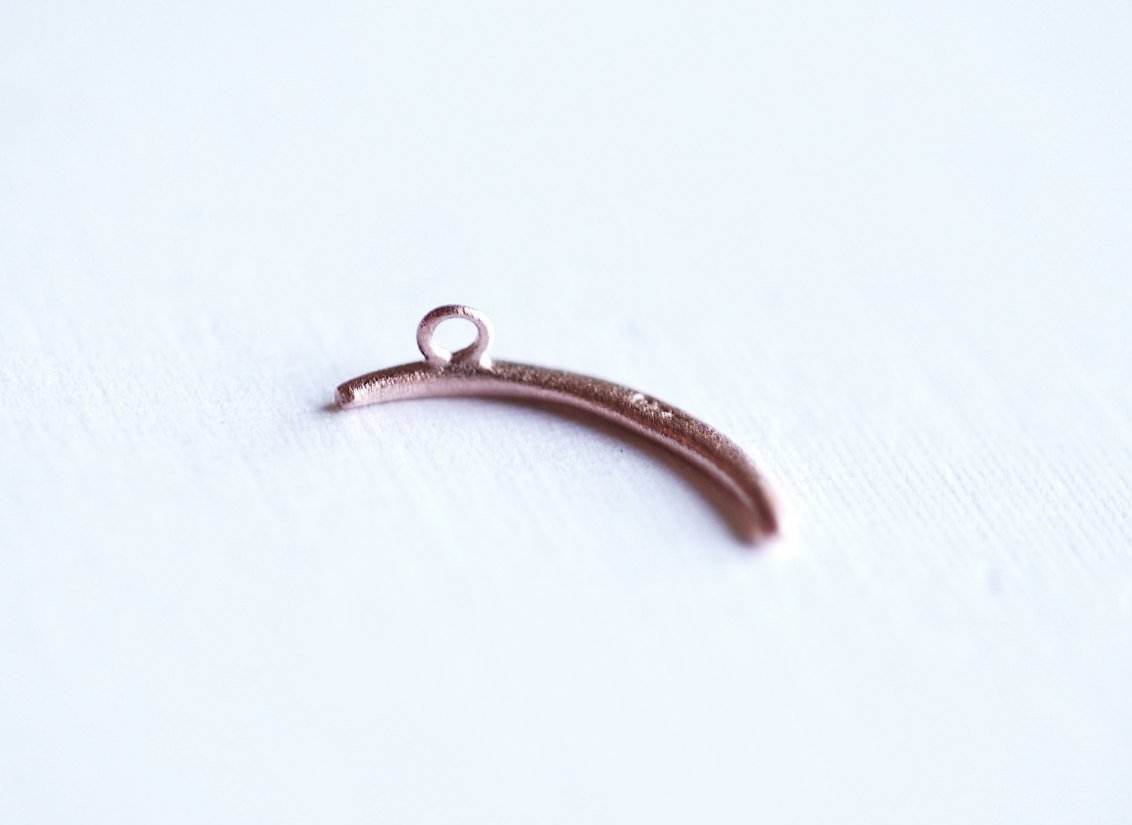 Matte Pink Rose Gold Vermeil Crescent Moon Charm- 18k rose gold Sterling Silver thin skinny Moon Charm pendant, tusk, Half moon charm, 285 - HarperCrown