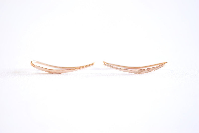Matte Pink Rose Gold Vermeil Ear Climber Earrings- 22k gold over Sterling Silver Ear Crawlers, Earring Findings, Curved Bar Earrings, 304 - HarperCrown