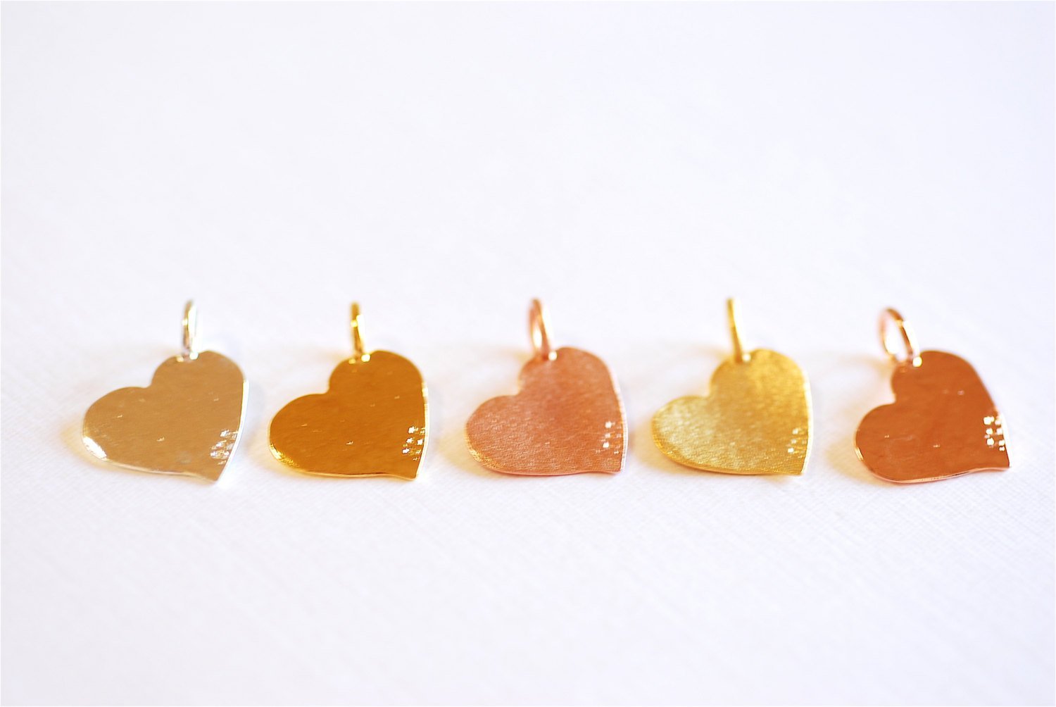 Matte Pink Rose Gold Vermeil Hammered Heart Charm- 18k gold plated Sterling Silver Heart Charm Pendant, Gold Flat Heart, Stamping Heart, 277 - HarperCrown