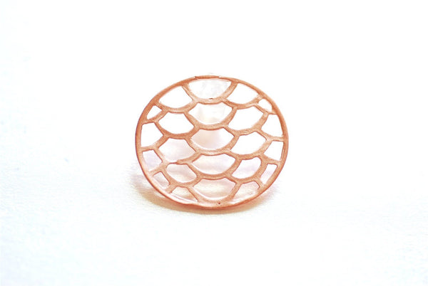 Matte Pink Rose Gold Vermeil Round Filigree Charm Connector- 18k gold plated Sterling Silver, Gold Scales Charm, Gold Round Connector, 242 - HarperCrown