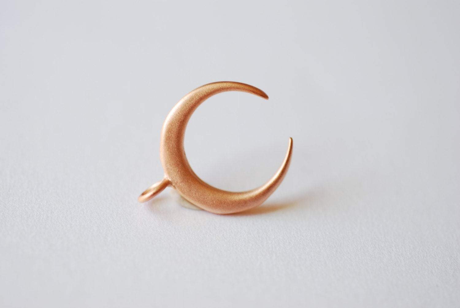 Matte Pink Rose Vermeil Gold Crescent Moon Charm- 18k plated over Sterling Silver Half Moon Charm, Double Horn, Tusk, Pendant, Bulk, 1 - HarperCrown
