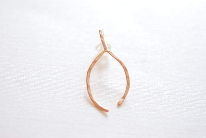 Matte Pink Rose Vermeil Gold Thin Hammered Wishbone Charm- 18k gold plated over Sterling Silver Wishbone, Vermeil Gold Wishbone Charm, 217 - HarperCrown