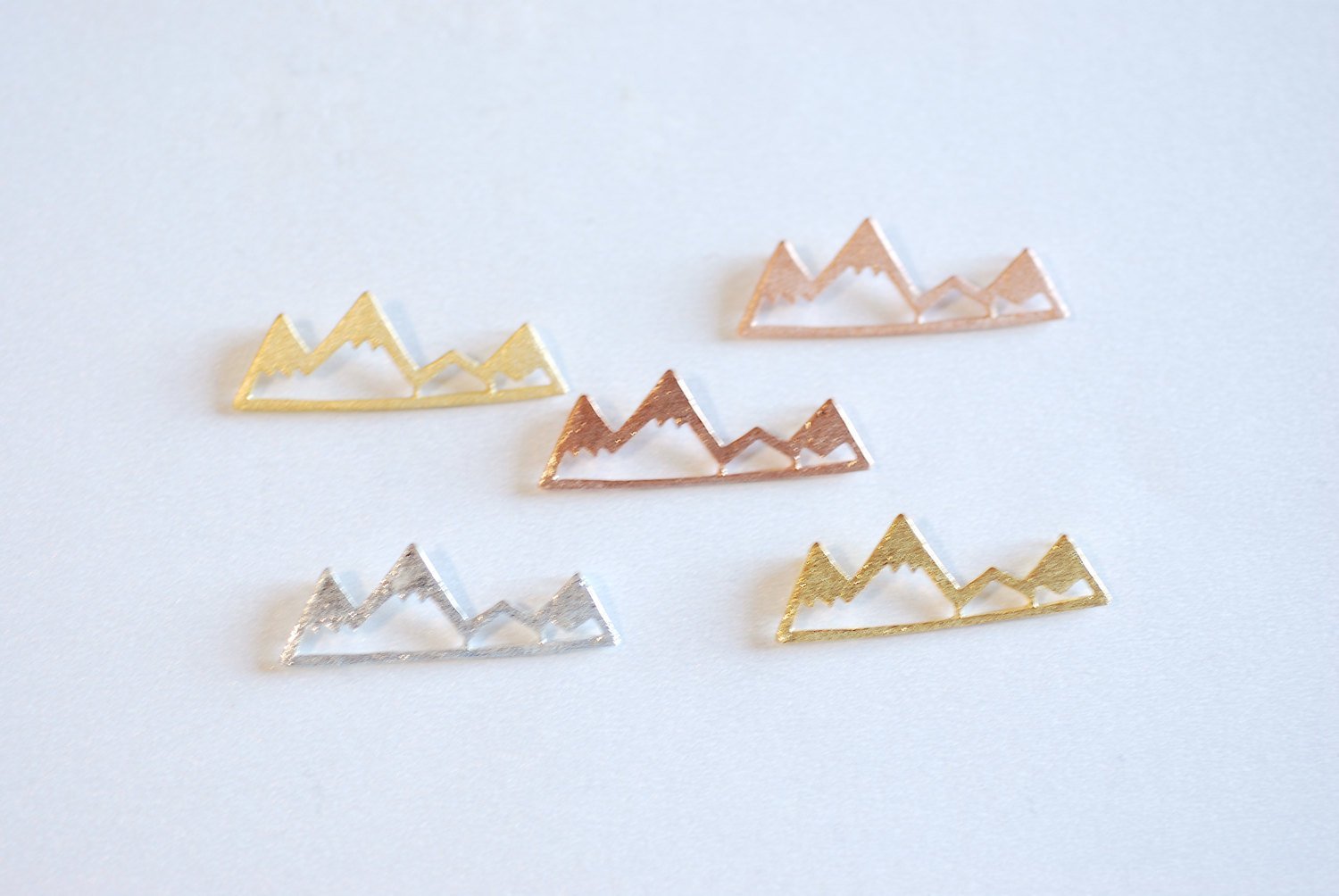 Matte Rose Gold Vermeil Mountain Range Connector Charm- 22k gold plated Mountain Peak Connector Charm, Hiking Charm, Snow Mountain, 318 - HarperCrown
