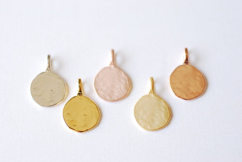 Matte Rose Vermeil Gold Disc with attached bail- 18k gold plated over sterling silver stamping disc, rose gold round blanks, gold disc, 97 - HarperCrown