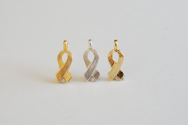 Matte Vermeil Gold Breast Cancer Ribbon -18k gold plated over sterling silver, symbol of breast cancer awareness,Breast Cancer Jewelry Charm - HarperCrown