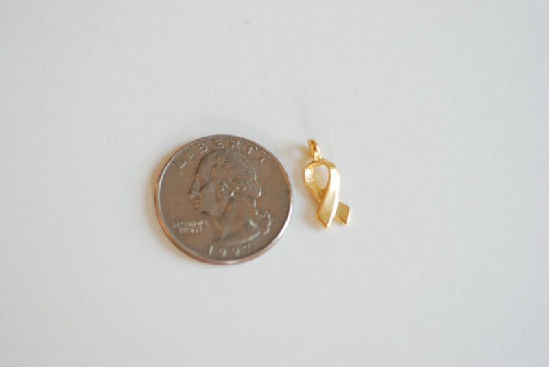 Matte Vermeil Gold Breast Cancer Ribbon -18k gold plated over sterling silver, symbol of breast cancer awareness,Breast Cancer Jewelry Charm - HarperCrown