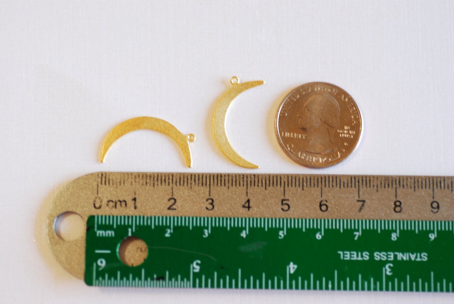 Matte Vermeil Gold Crescent Moon Charm- 18k gold plated over Sterling Silver, Gold Half moon charm pendant, Gold Tusk, Gold Moon Charm, 276 - HarperCrown