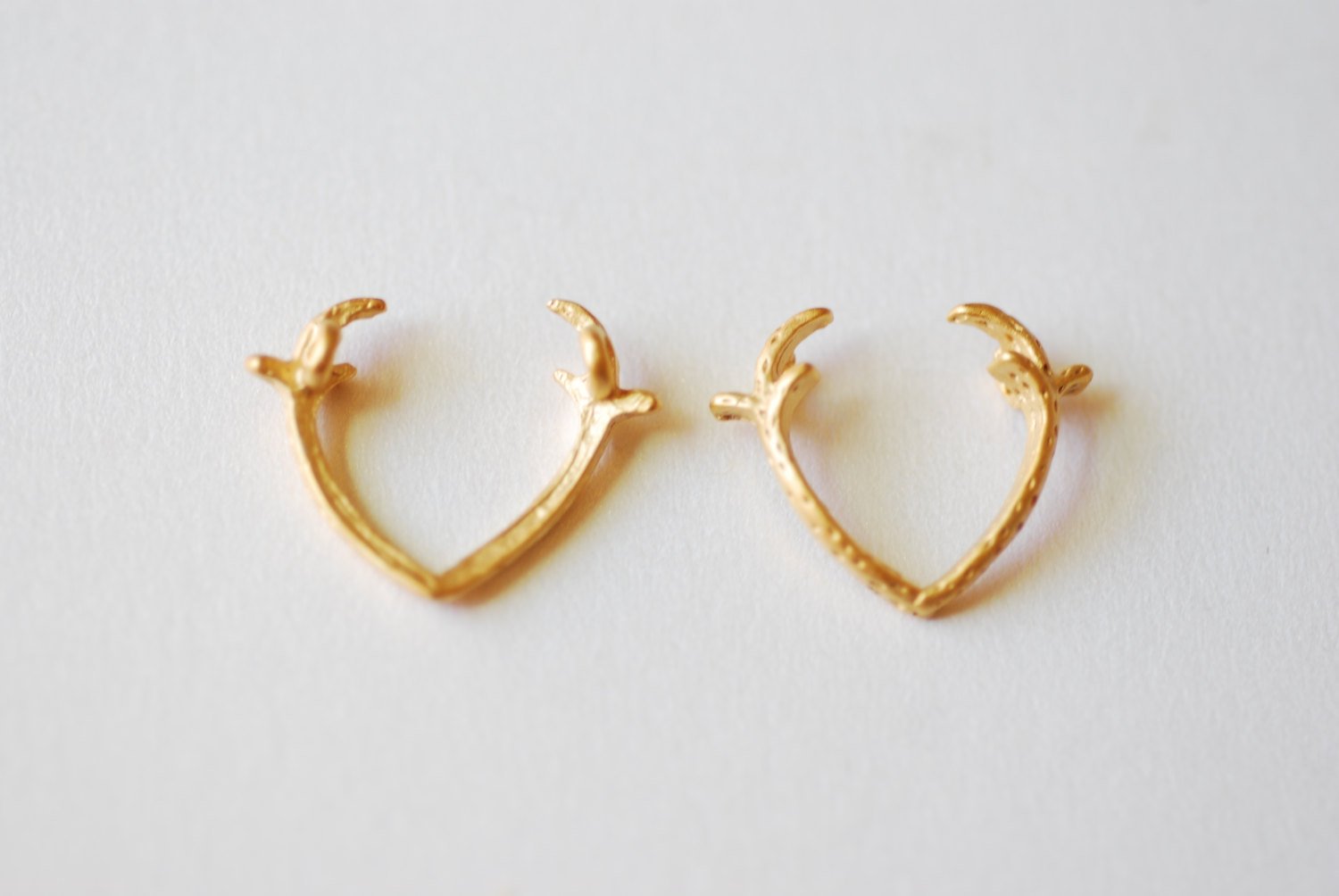 Matte Vermeil Gold Deer Antler Charm- 18k gold plated over Sterling Silver Deer Antlers, Gold Dear Antler Connector Charm, Deer Horn, 236 - HarperCrown