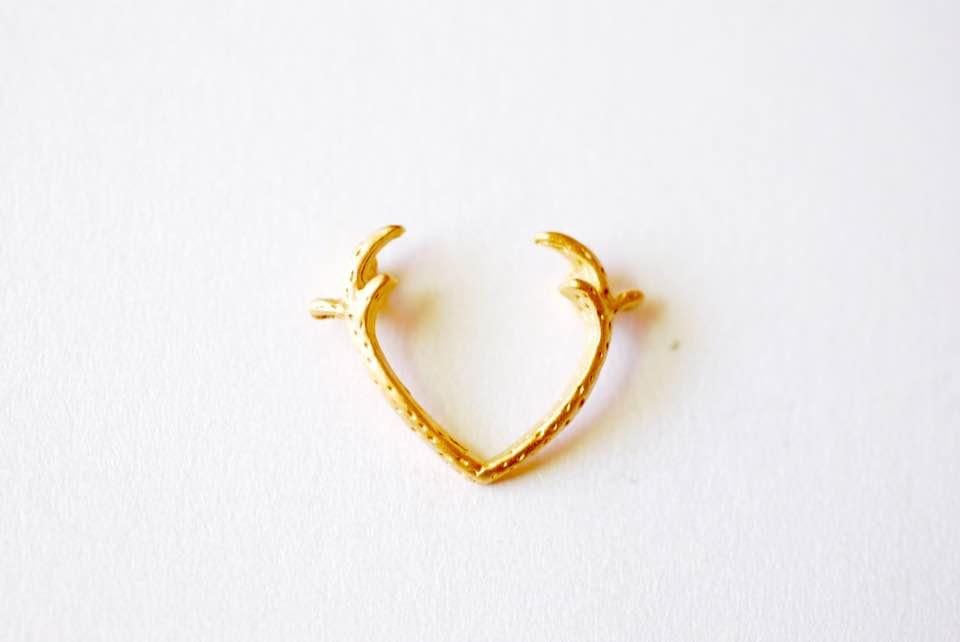 Matte Vermeil Gold Deer Antler Charm- 18k gold plated over Sterling Silver Deer Antlers, Gold Dear Antler Connector Charm, Deer Horn, 236 - HarperCrown