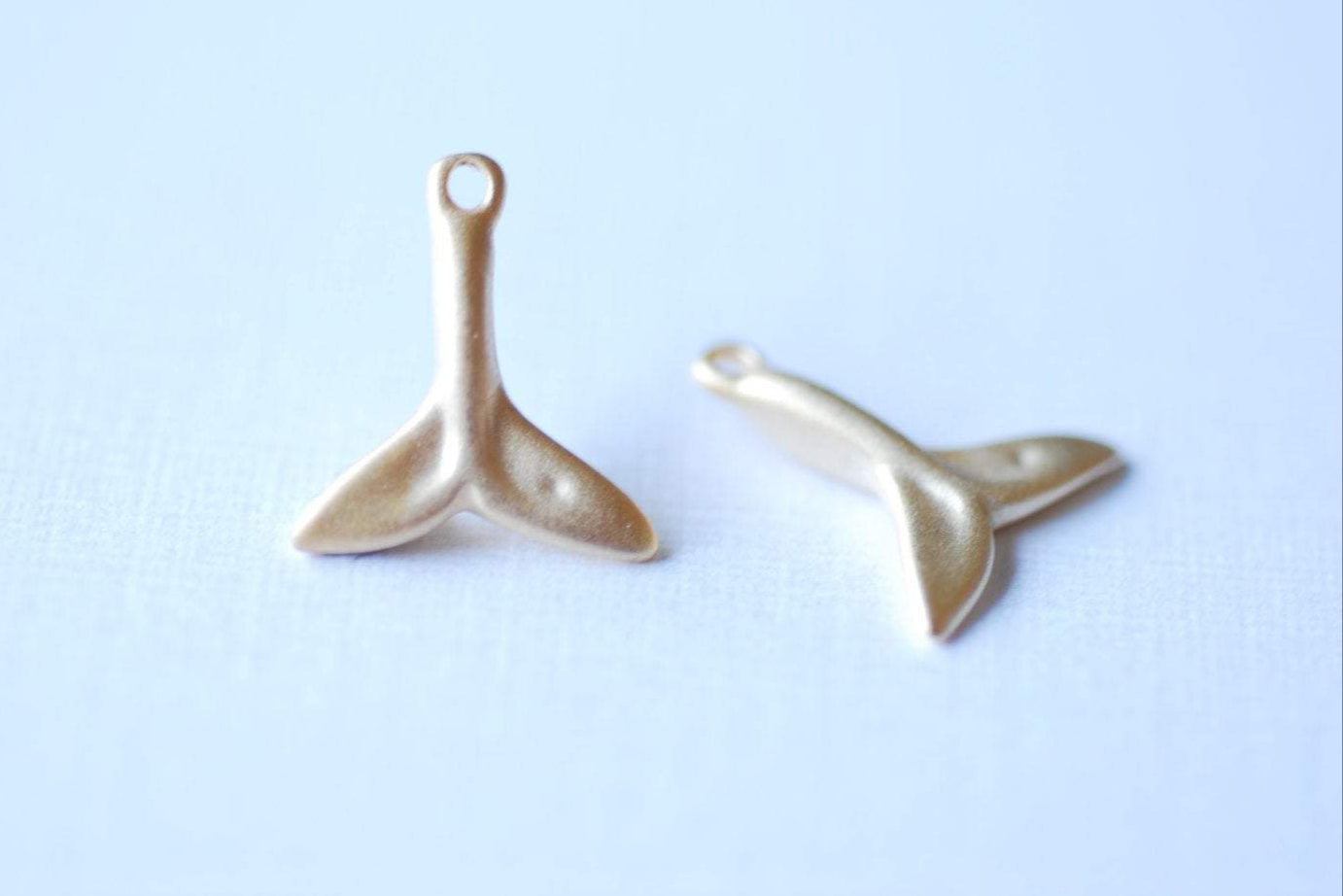 Matte Vermeil Gold Dolphin Fin Tail Charm - 18k gold plated over sterling silver, gold Dolphin tail, dorsal whale tail, beach charms, 106 - HarperCrown