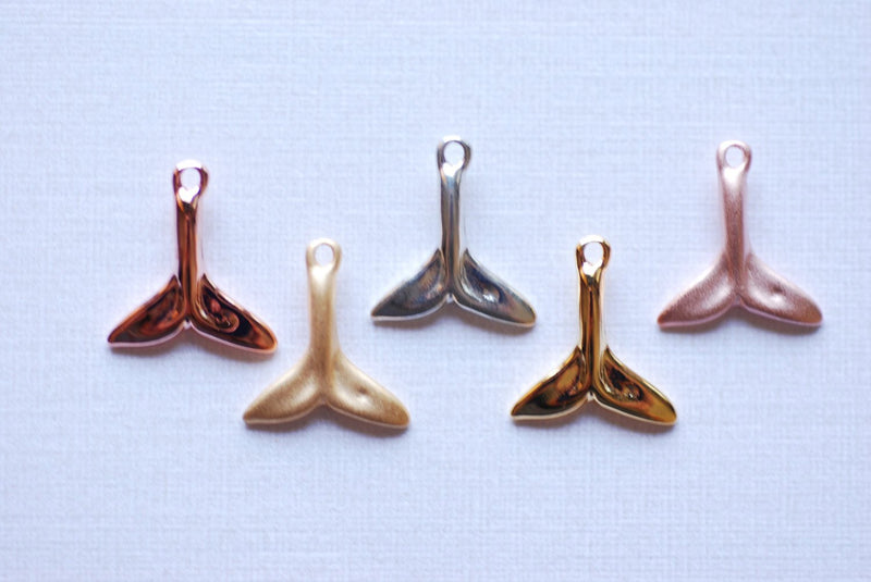 Matte Vermeil Gold Dolphin Fin Tail Charm - 18k gold plated over sterling silver, gold Dolphin tail, dorsal whale tail, beach charms, 106 - HarperCrown