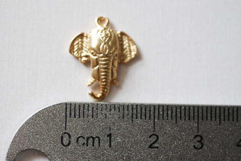 Matte Vermeil Gold Elephant Head Charm - 18k gold plated over 925 sterling silver, animal pendant, lucky elephant charm, Safari Elephant,139 - HarperCrown