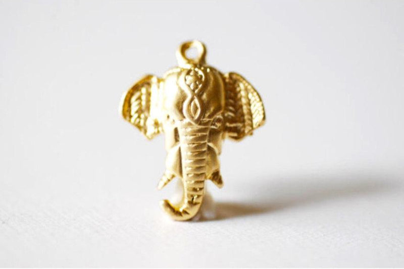 Matte Vermeil Gold Elephant Head Charm - 18k gold plated over 925 sterling silver, animal pendant, lucky elephant charm, Safari Elephant,139 - HarperCrown