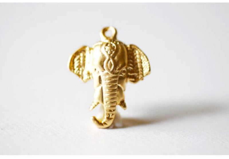 Matte Vermeil Gold Elephant Head Charm - 18k gold plated over 925 sterling silver, animal pendant, lucky elephant charm, Safari Elephant,139 - HarperCrown