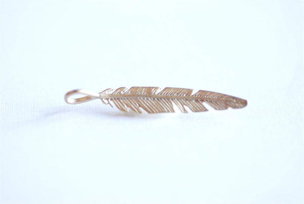 Matte Vermeil Gold Feather Charm- 22k gold plated sterling silver feather pendant, bird feather, tribal feather charm, Gold Feather Leaf, 9 - HarperCrown