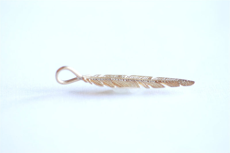 Matte Vermeil Gold Feather Charm- 22k gold plated sterling silver feather pendant, bird feather, tribal feather charm, Gold Feather Leaf, 9 - HarperCrown