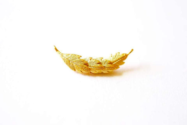 Matte Vermeil Gold Feather Leaf Connector Charm-18k gold plated over Sterling Silver Reef Charm, Gold Reef Charm, Link, Spacer, branch, tree - HarperCrown