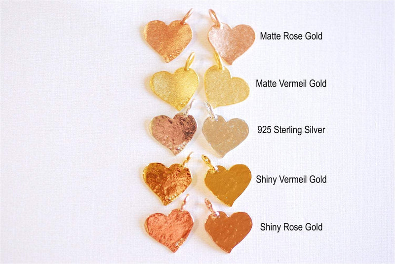 Matte Vermeil Gold Hammered Heart Charm- 18k gold plated Sterling Silver Heart Charm Pendant, Gold Flat Heart, Stamping Heart, Curvy, 277 - HarperCrown