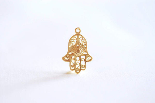 Matte Vermeil Gold Hamsa Hand- 18k gold over 925 Sterling silver hamsa hand charm, Gold Fatima Hand, hamsa hand, gold hamsa hand, 74 - HarperCrown