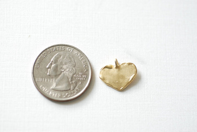 Matte Vermeil Gold Heart Charm - 18k gold plated over sterling silver heart pendant, Gold Flat Stamping Heart Blanks, Personalize Heart, 87 - HarperCrown