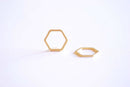 Matte Vermeil Gold Hexagon Connector Charm- 22k Gold plated Sterling Silver, jump ring, hexagon frame spacer link, honeycomb, Geometric, 362 - HarperCrown
