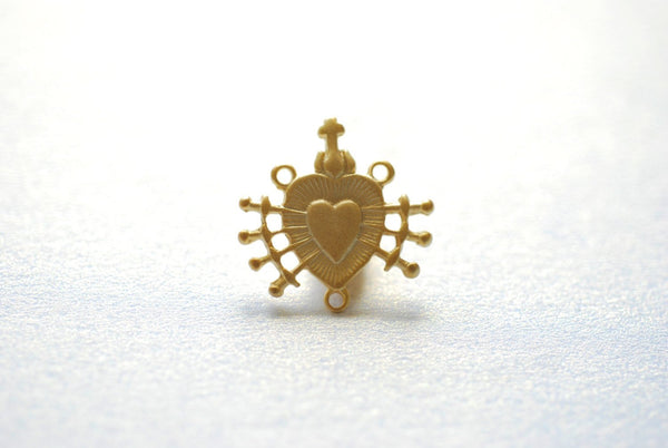 Matte Vermeil Gold Holy Sacred Heart Connector Charm- 18k gold plated over 925 silver Religious Rosary Pendant, Heart Rosary Spacer, 214 - HarperCrown