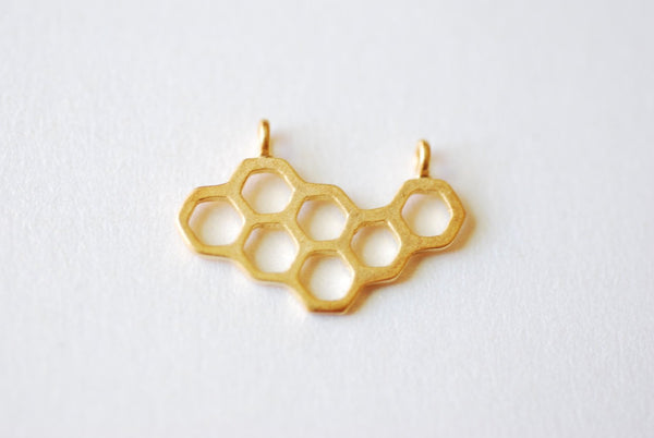 Matte Vermeil Gold Honeycomb Charm- 18k gold plated over Sterling Silver Honeycomb, Gold Geometric Hexagon Charm, Gold beehive Charm, 241 - HarperCrown