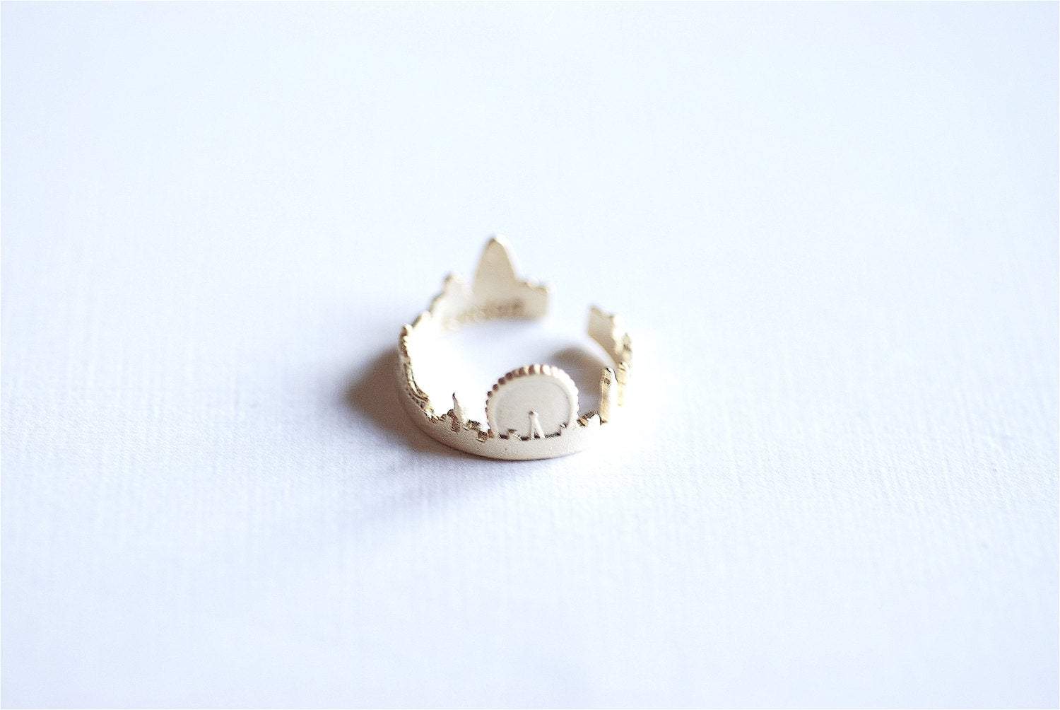 Matte Vermeil Gold London Cityscape Ring- 18k gold over Sterling Silver Skyline Ring, Great Britain Ring, Adjustable Ring, Ring Band, 279 - HarperCrown