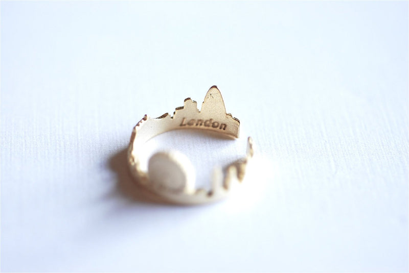 Matte Vermeil Gold London Cityscape Ring- 18k gold over Sterling Silver Skyline Ring, Great Britain Ring, Adjustable Ring, Ring Band, 279 - HarperCrown