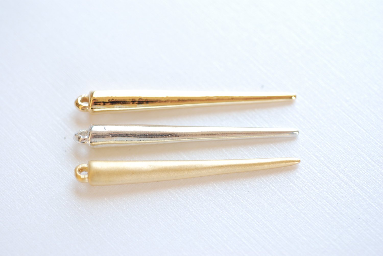 Matte Vermeil Gold Long Spike Charm - 18k gold plated over sterling silver spear, dagger, needle, gold needle, drop needle charm, 232 - HarperCrown