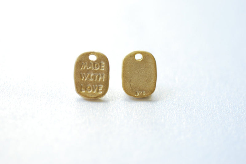 Matte Vermeil Gold MADE WITH LOVE Wording Charm - small made with love handmade charm, tiny made with love, Wholesale Vermeil Charms - HarperCrown