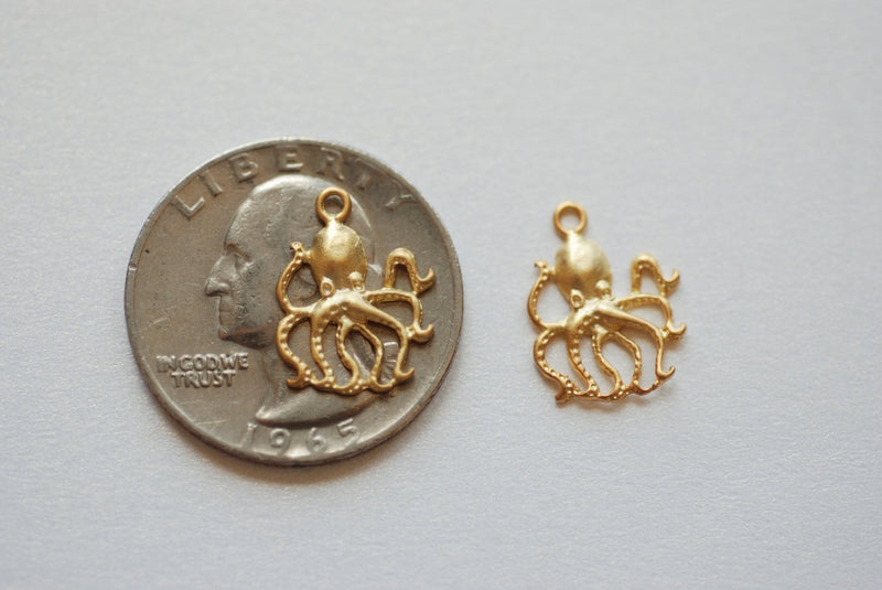 Matte Vermeil Gold Octopus Charm- 18k gold Plated over Sterling Silver, sea life, ocean creature, octopus pendant, Small Octopus - HarperCrown