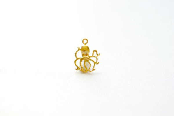 Matte Vermeil Gold Octopus Charm- 18k gold Plated over Sterling Silver, sea life, ocean creature, octopus pendant, Small Octopus - HarperCrown