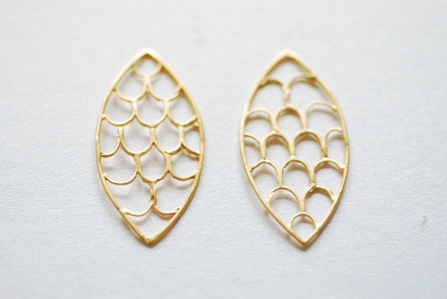 Matte Vermeil Gold Oval Filigree Charm Connector- 18k gold plated Sterling Silver, Gold Scales Charm, Vermeil Gold Chandelier Earrings, 213 - HarperCrown