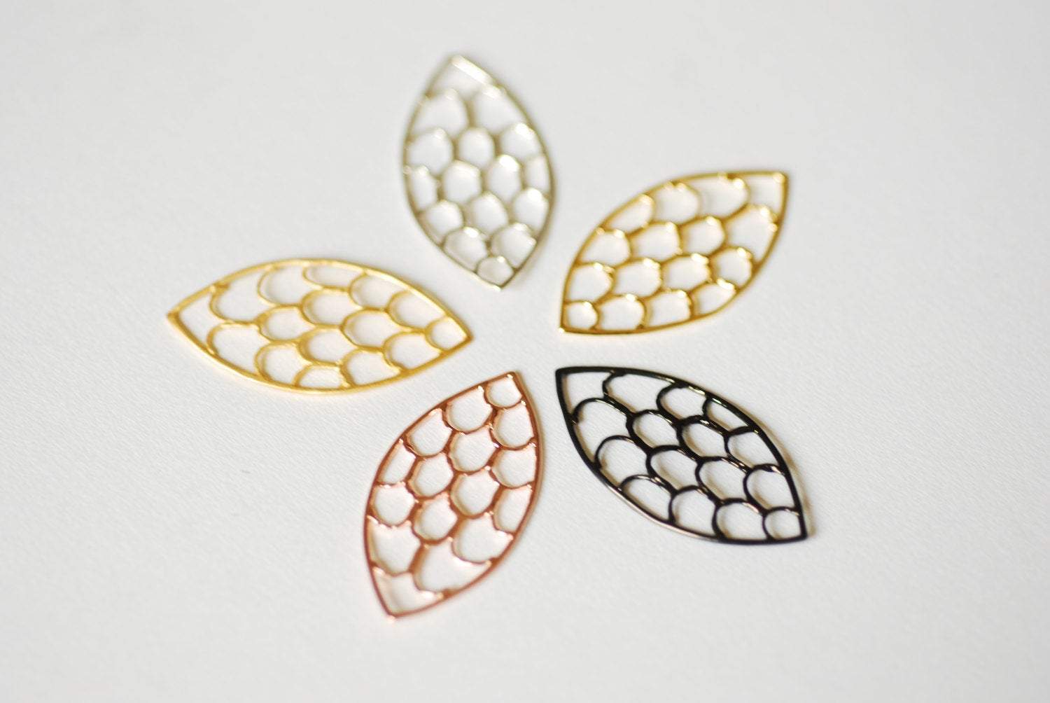 Matte Vermeil Gold Oval Filigree Charm Connector- 18k gold plated Sterling Silver, Gold Scales Charm, Vermeil Gold Chandelier Earrings, 213 - HarperCrown