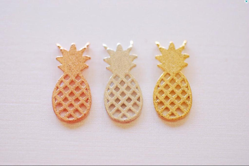 Matte Vermeil Gold Pineapple Connector Charm- 18k gold plated 925 Sterling Silver, Hawaiian Gold Pineapple Charm, Pineapple Fruit Charm, 260 - HarperCrown